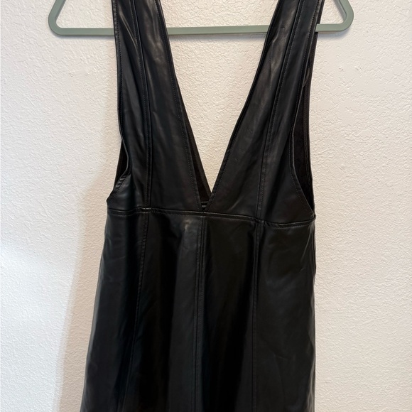 Zara Faux Leather Pinafore Mini Dress Button Front Black - Picture 7 of 9